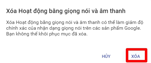 Xác nhận tiến trình xóa dữ liệu giọng nói