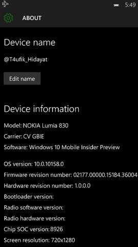 Phiên bản này đã chạy thử trên Lumia 830 2