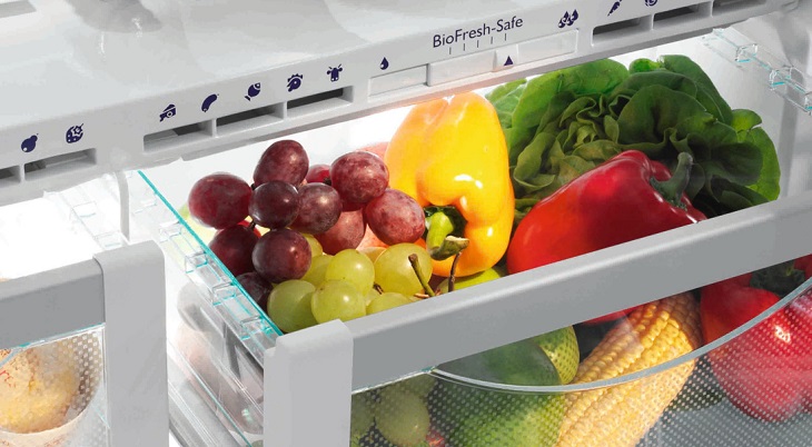 Hộc tủ có thiết kế giúp duy trì ẩm độ thích hợp cho các loại rau, củ, quả