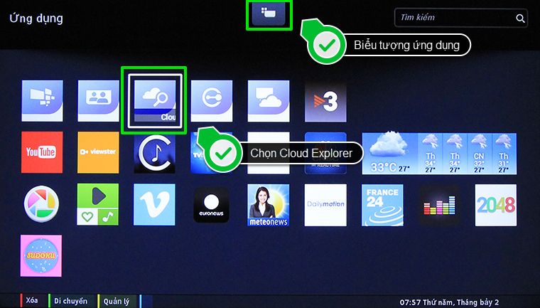 Chọn Cloud Explorer trong danh sách ứng dụng