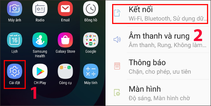 Chọn Kết nối trong phần cài đặt