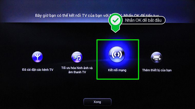 Nhấn OK để bắt đầu kết nối mạng