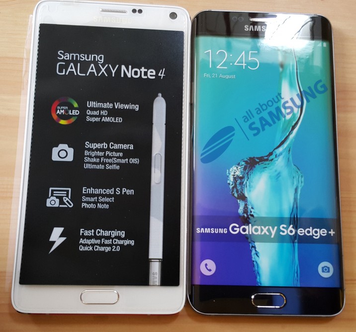 Mô hình Galaxy S6 Edge Plus đọ dáng cùng Galaxy Note 5 > Galaxy S6 Edge Plus có thiết kế lớn hơn cả Note 4 1