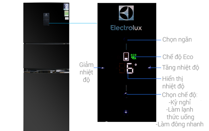Cách sử dụng bảng điều khiển tủ lạnh Electrolux Inverter 334 lít EME3500BG > Tên của các nút trên bảng điều khiển