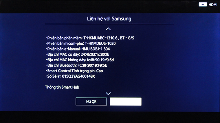 Cách kiểm tra thông tin tivi trên Smart Tivi Samsung 2015