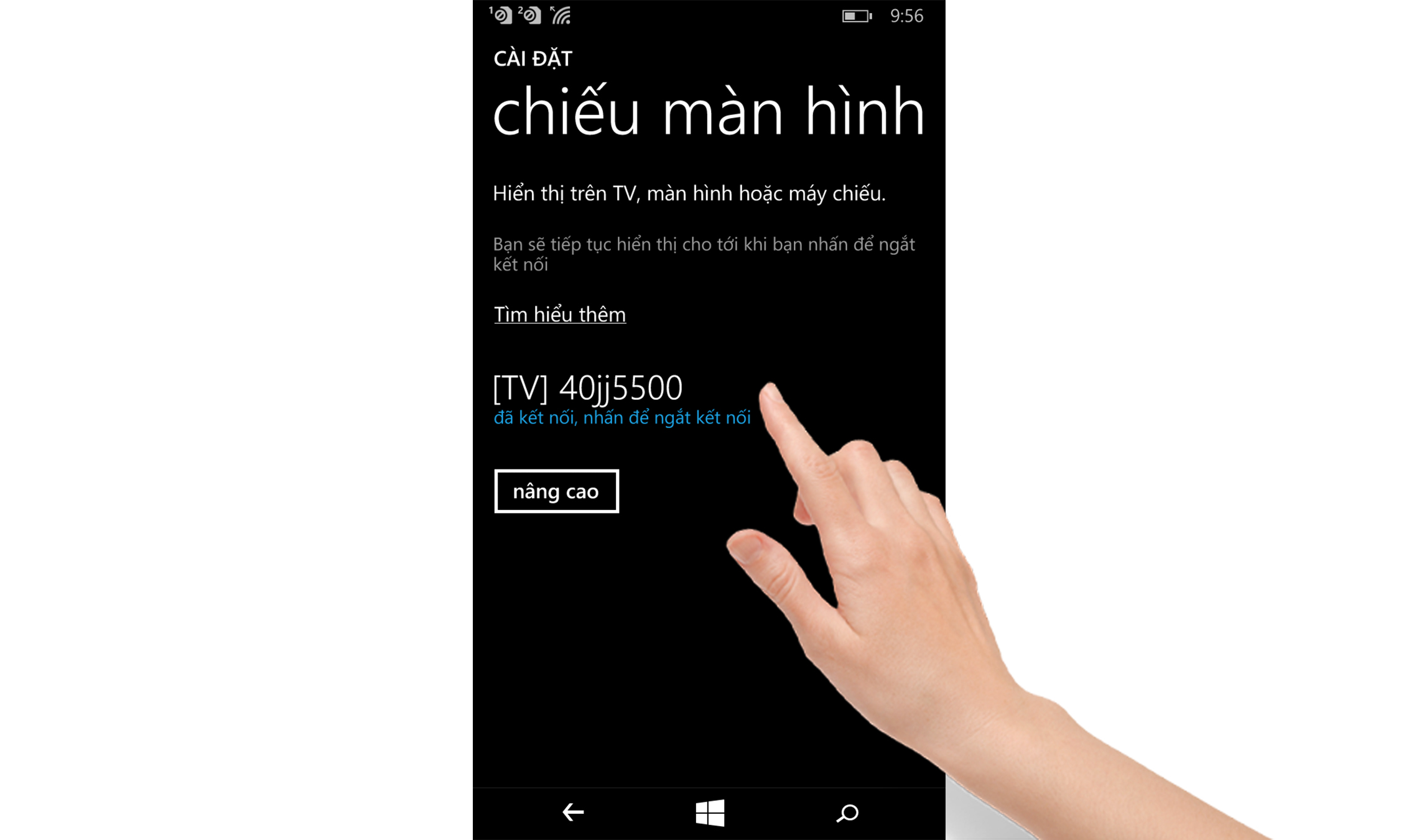 Cách phản chiếu hình ảnh từ điện thoại Windows Phone lên Smart Tivi Samsung 2015 bằng Screen Mirroring