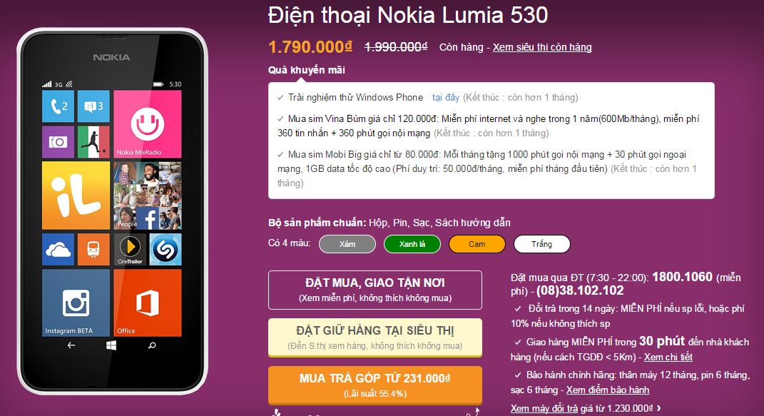 Lumia 530 giảm giá