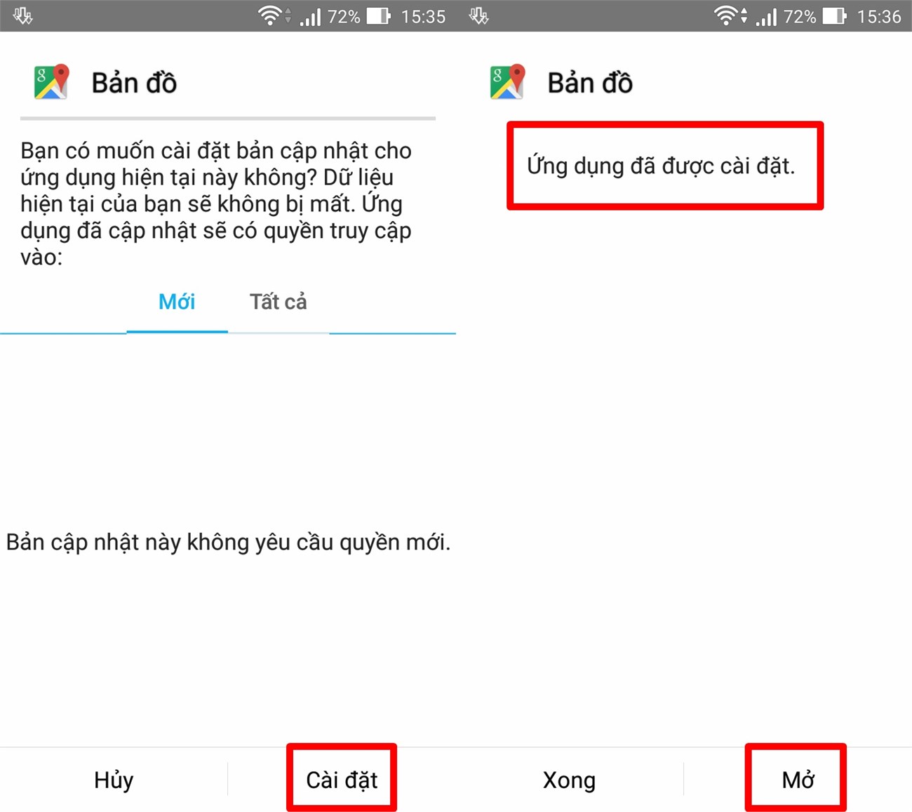 Cài đặt thành công Google Maps 9.12.0 Cài đặt thành công Google Maps 9.12.0