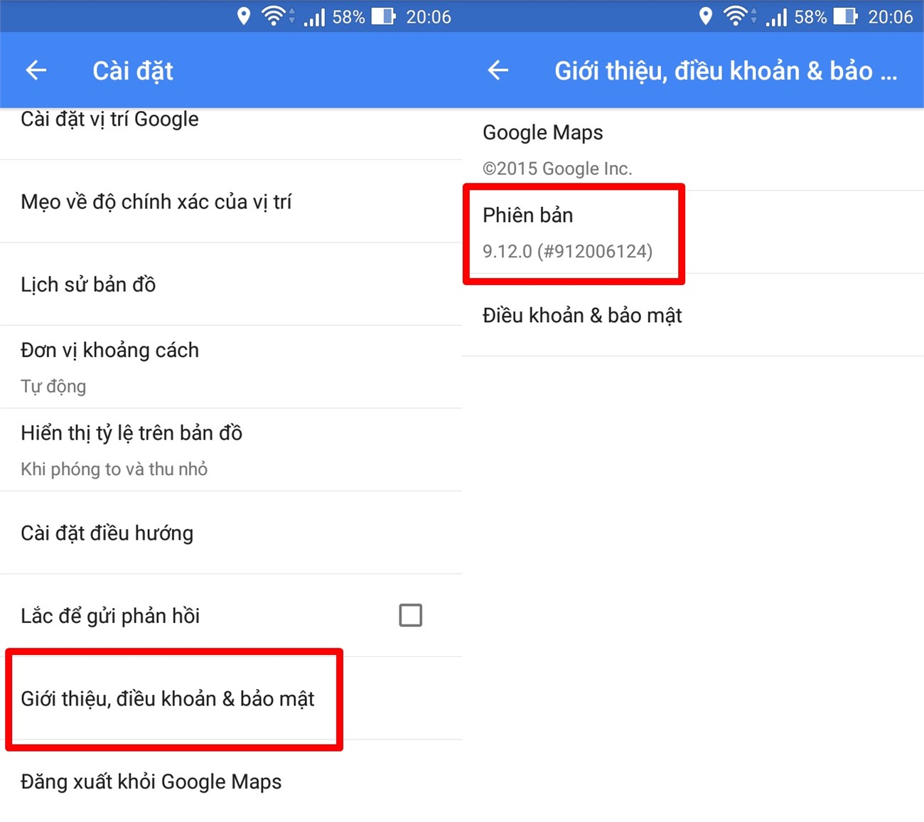 Kiểm tra xem đúng phiên bản Google Maps 9.12.0? Kiểm tra xem đúng phiên bản Google Maps 9.12.0?