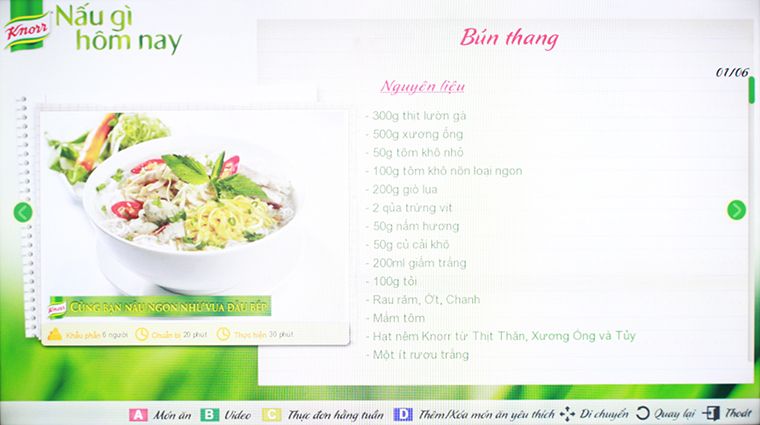 Hướng dẫn hiển thị trên tivi Cách học nấu ăn trên Smart tivi Samsung 2015 > Hướng dẫn hiển thị trên tivi