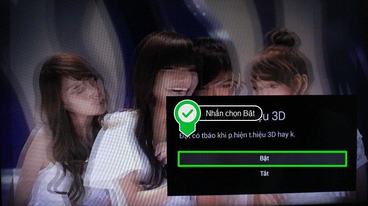 Trong menu Nhận biết tín hiệu 3D và nhấn chọn Bật