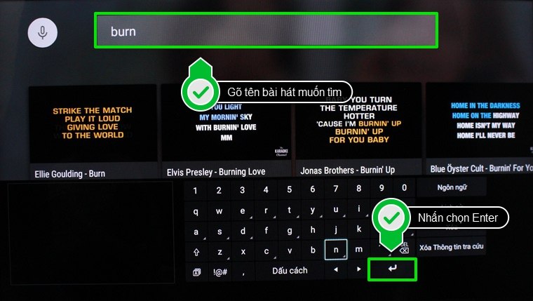 Gõ tên bài hát muốn tìm, sau đó nhấn chọn Enter để hoàn thành tìm kiếm