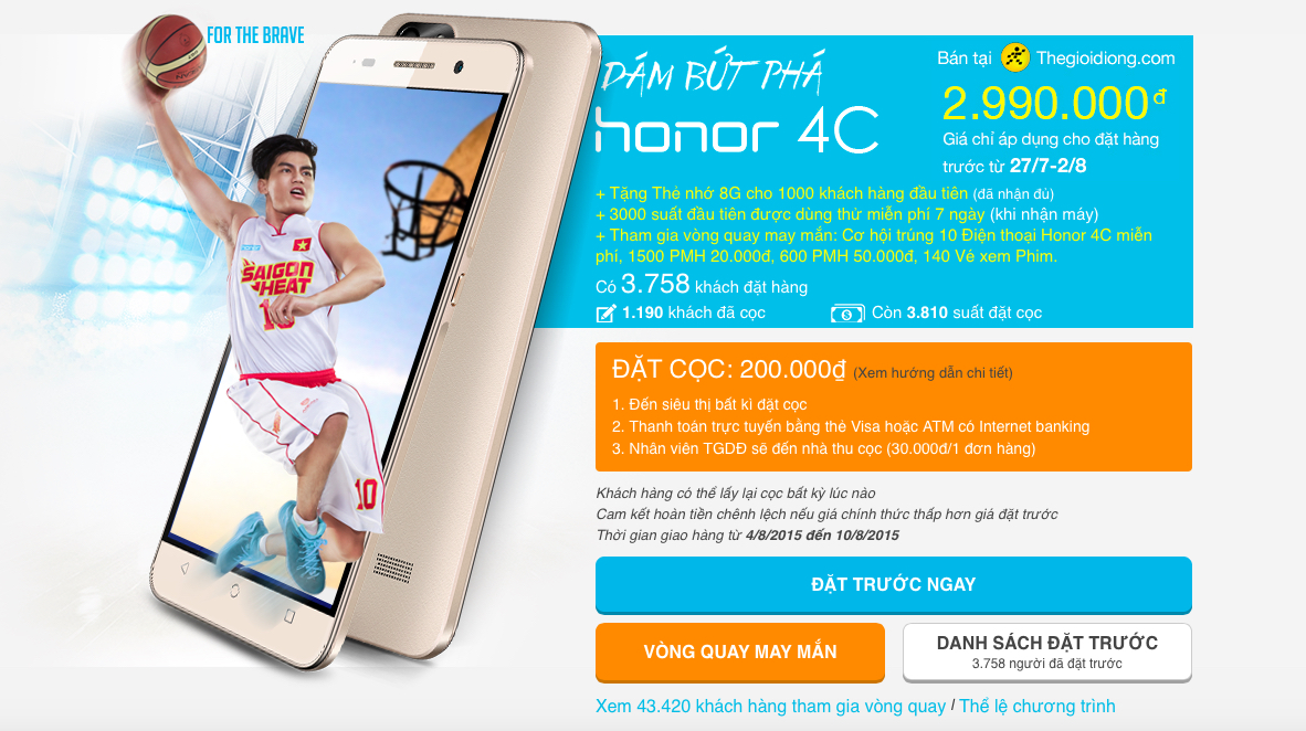 Honor 4C đã có tới hơn 3700 người đặt hàng