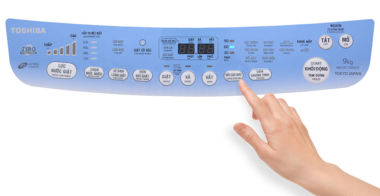 Cách sử dụng bảng điều khiển máy giặt Toshiba AW-DC1005CV 9kg