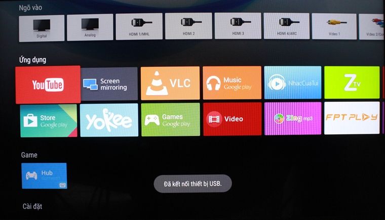 Cách kết nối HUB USB với Android tivi Sony 2015 > Tivi thông báo việc kết nối