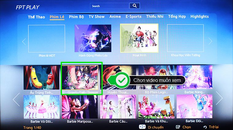 Cách sử dụng ứng dụng FPT Play trên Smart tivi Samsung 2015 > Chọn phim mà bạn muốn theo dõi