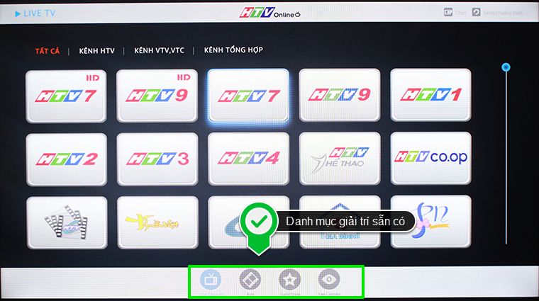 Mục LIVETV để xem tivi trực tuyến