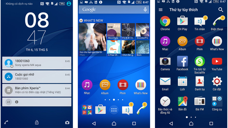Giao diện Android 5.0 trên Sony Xperia M4 Aqua