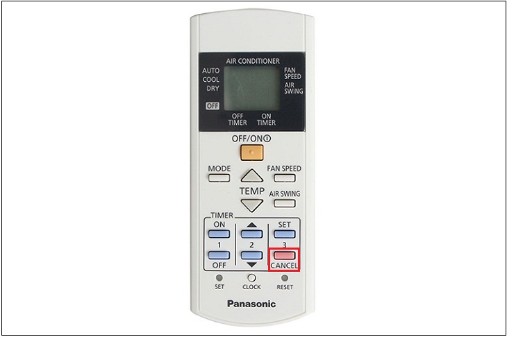 Hướng dẫn cách sử dụng remote máy lạnh Panasonic dòng CU/CS-KC Series > Để hủy cài đặt hẹn giờ tắt ta bấm nút Cancel.