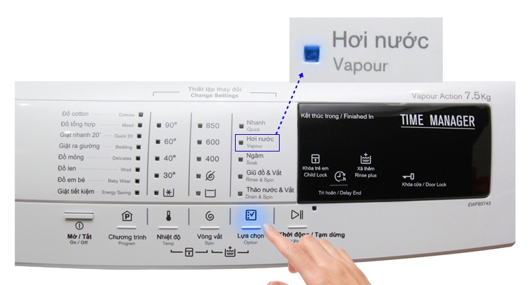 Sau đó bạn chọn chế độ “Giặt hơi nước (Vapour)”