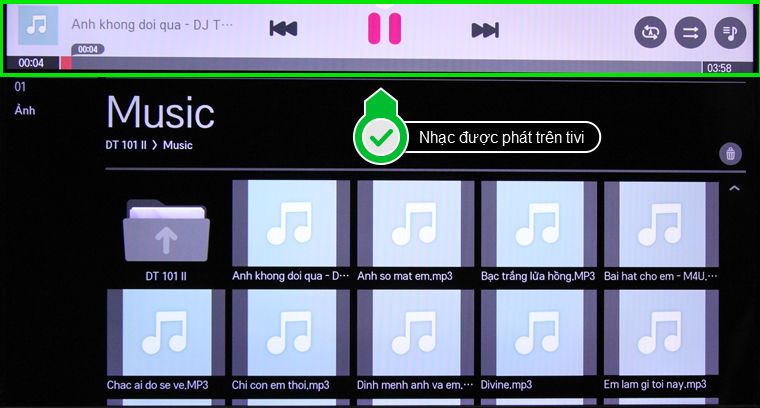 Nhạc được phát trên tivi