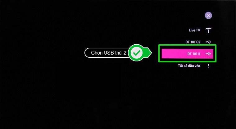 Chọn USB thứ 2 trong danh sách đầu vào dữ liệu