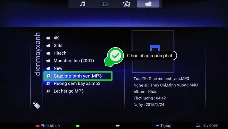 Cách sử dụng điều khiển tivi Philips PFT6509S > Chọn bài hát muốn nghe