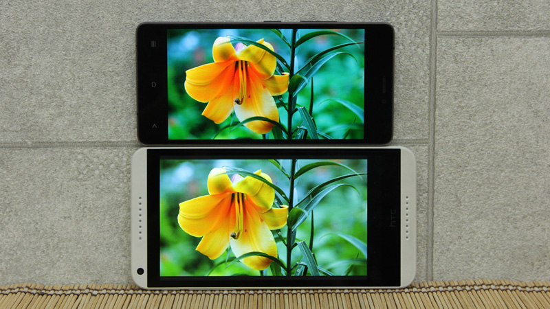 Ảnh so sánh màn hình của Gionee Elife S5.1 và HTC Desire 816G