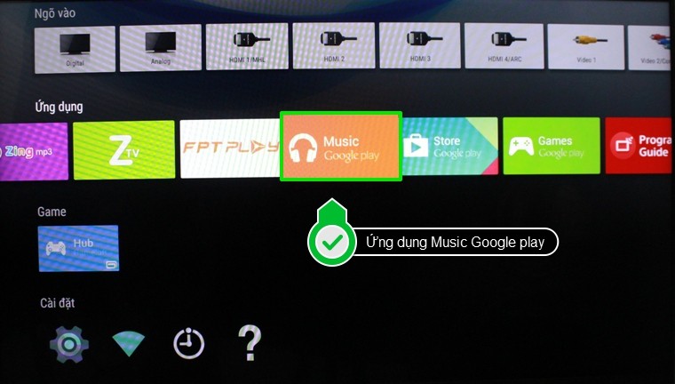 Google Play Music là ứng dụng có sẵn trên tivi