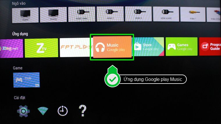 Google play Music có sẵn trên tivi
