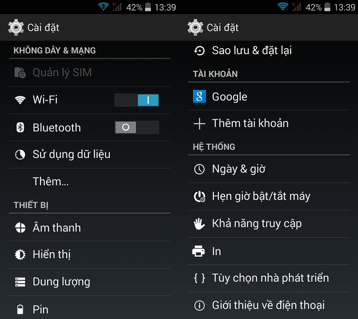 Giao diện cài đặt Wing V45