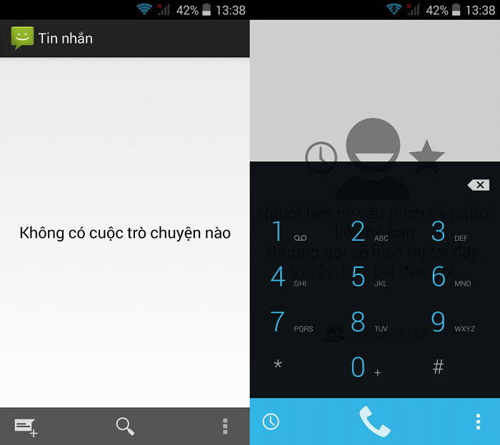 Giao diện gọi điện, nhắn tin Wing V45