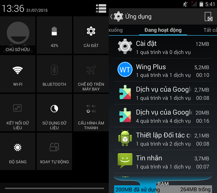 Mức RAM trống Wing V45