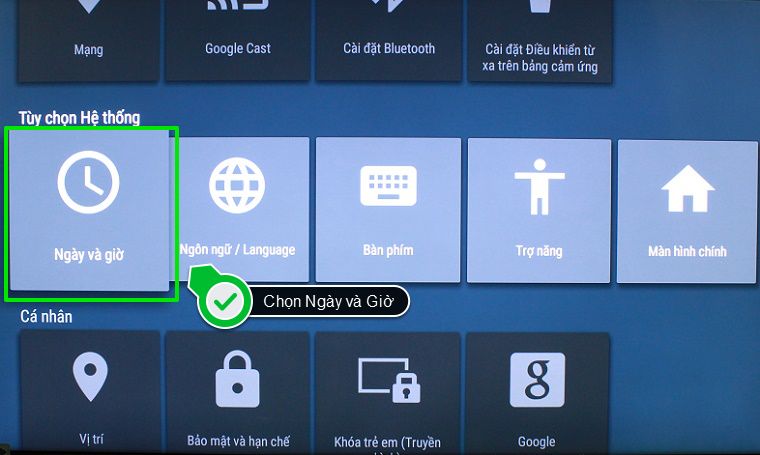 Chọn Ngày và giờ trong mục Tùy chọn Hệ thống
