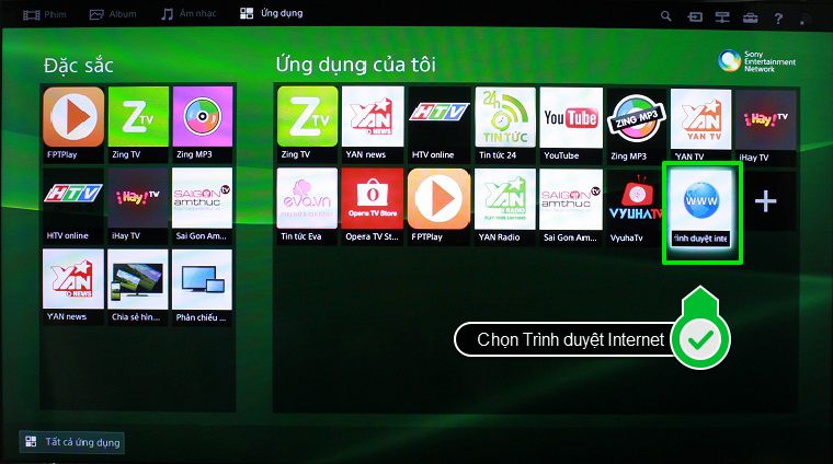  Chọn ứng dụng Trình duyệt Internet