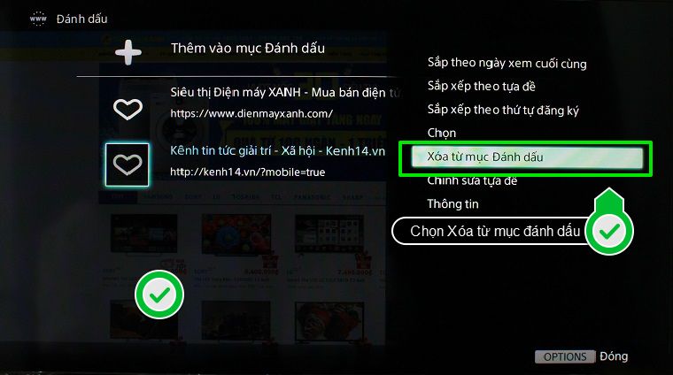 Chọn Xóa từ mục đánh dấu để xóa trang web khỏi danh sách yêu thích của bạn