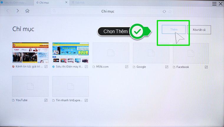  Chọn Thêm để nhập URL của  website yêu thích khác