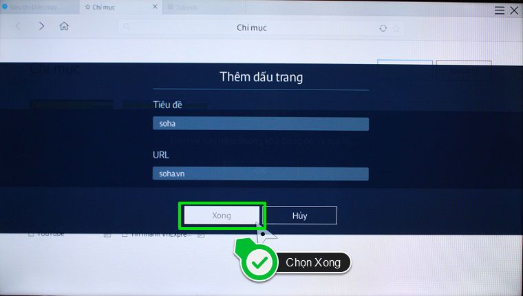 Nhập tên trang web và URL, sau đó chọn Xong