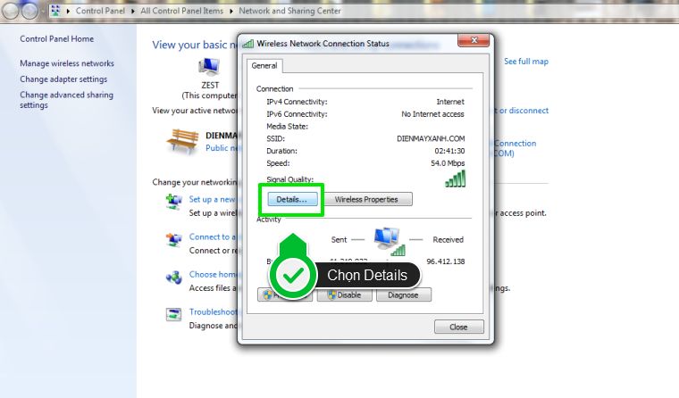 Chọn Details để hiển thị thông tin mạng