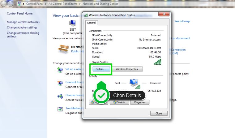 Mở cửa sổ Network and Sharing Center, sau đó chọn vào mạng đã kết nối Cách cài đặt IP và DNS mạng cho Smart tivi LG hệ điều hành WebOS > Mở cửa sổ Network and Sharing Center, sau đó chọn vào mạng đã kết nối