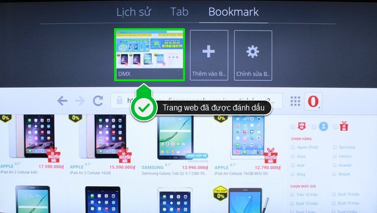Cách đánh dấu trang web yêu thích trên Android tivi Sony 2015 > Và trang web đã được đánh dấu