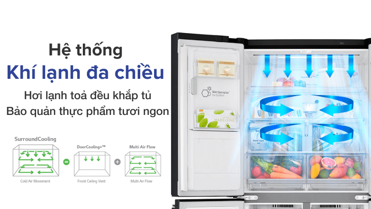 Hệ thống khí lạnh đa chiều trên tủ lạnh LG > Khí lạnh đa chiều giúp bảo quản thực phẩm tươi ngon hơn