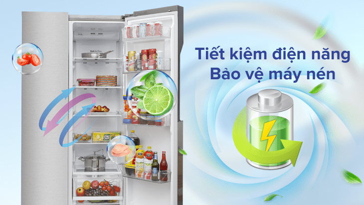 Hệ thống khí lạnh đa chiều trên tủ lạnh LG > Tiết kiệm điện, bảo vệ máy nén
