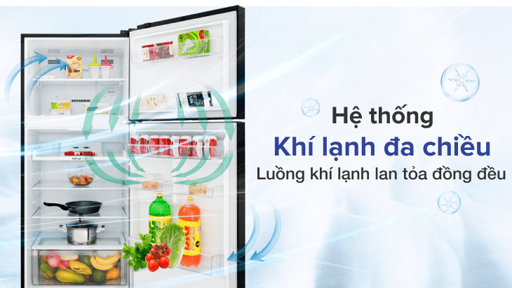 Hệ thống khí lạnh đa chiều trên tủ lạnh LG > Khí lạnh được phân bố đều khắp tủ
