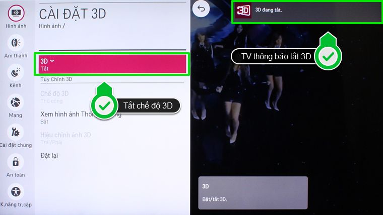 Tắt chế độ 3D trên tivi