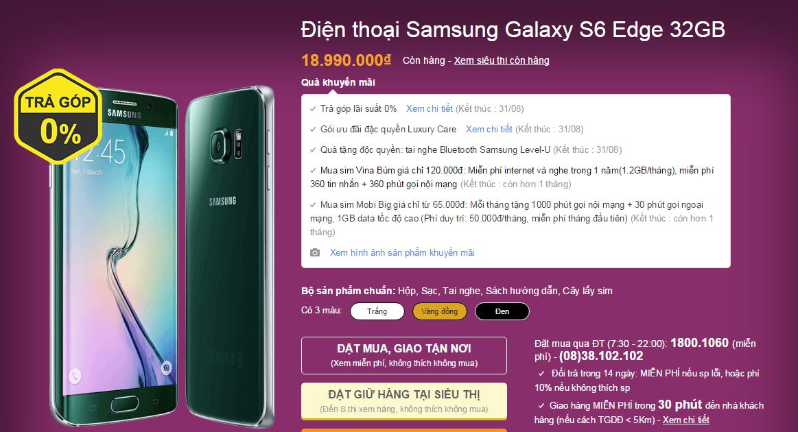 Galaxy S6 Edge giảm giá mạnh mẽ