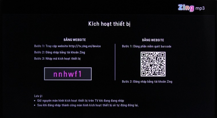 Đăng nhập theo hướng dẫn của tivi