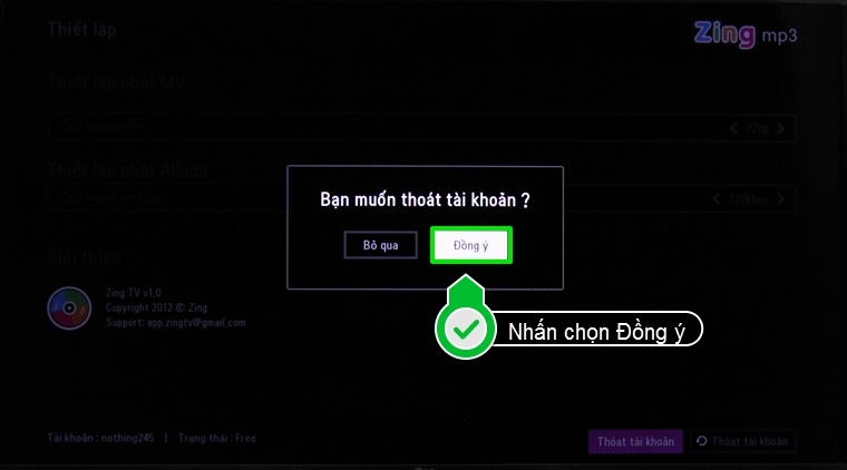 Nhấn chọn Đồng ý để xác nhận thoát tài khoản
