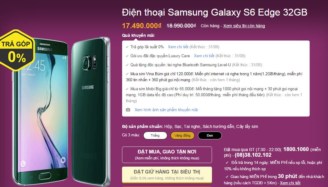 Galaxy S6 Edge giảm giá
