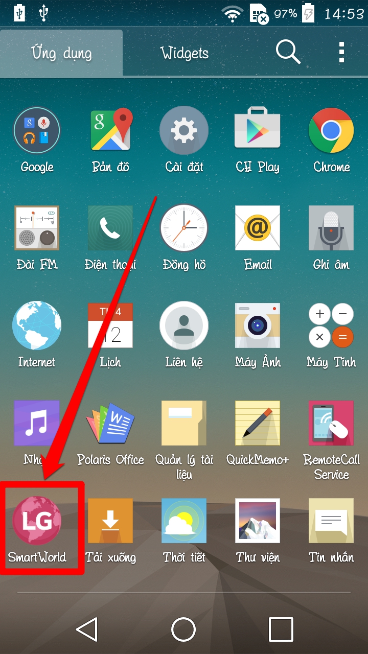 Mở ứng dụng Smartworld lên
